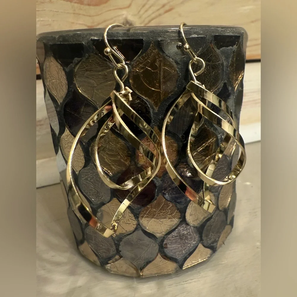 Gold-Tone Double Twist Drop Earrings - Picture 8 of 8